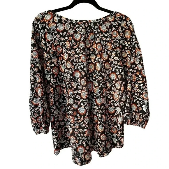 PEACE & PEARLS NWOT FLORAL BOHO PEASANT BLOUSE BUTTON FRONT | SIZE: SMALL - Picture 7 of 9